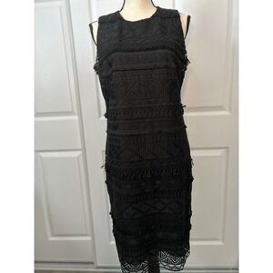 J. McLaughlin Black Fringe‎ Dress Size 8 Sleeveless Tassel Party Cocktail